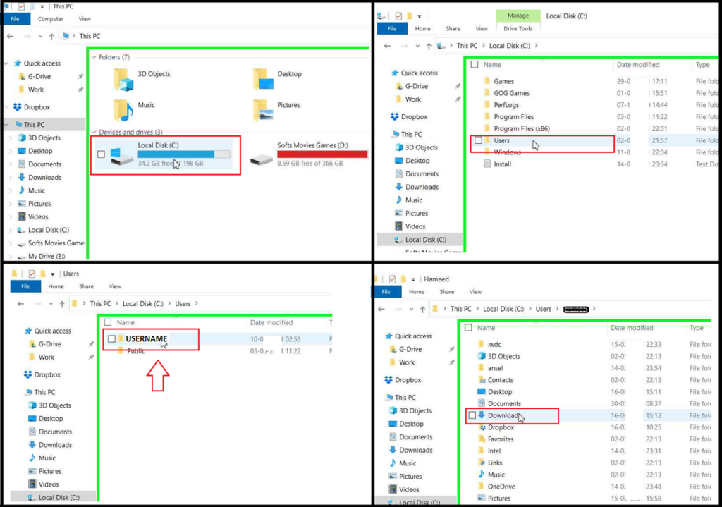 Downloads Location in computer