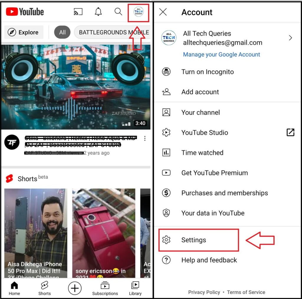 YouTube Mobile Settings