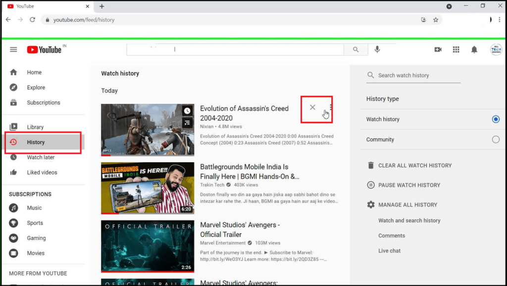 How to Delete YouTube History in PC and Mobile Do you want to know How to Delete YouTube History and Search History? You are at the right place. YouTube is the most popular video streaming website on the Internet, which is used by nearly 2 billion users all over the world. When a user logs into YouTube, it stores all the previously watched videos and searched terms in the YouTube History. This feature help users to research or rewatch a video conveniently. However, some users don't like to store their watch history or search history on their devices for various reasons. Therefore, YouTube also allows its users to clear YouTube history. Although it is not difficult to delete YouTube history, some users couldn't find the option easily. Hence, here is a step-by-step guide on How to Delete YouTube History & Search History on both PC and Mobile. How to Delete YouTube History on PC: On the home page of YouTube, you will find a burger menu in the upper left corner. (As you can see in the image). Now, click on History. Here you can remove videos individually by clicking on the cross button. Or, you can click on the Clear All Watch History option and click on Clear Watch History. As you can see, all the videos in the History are deleted. To Delete YouTube Search History as well, follow the below tutorial. How to Delete YouTube Search History on PC: In the History menu, click on Manage All History option. It will open up Google My Activity tab. You can remove the YouTube Search History one by one by using the cross button. Or click on the Delete button to delete the complete search history. Moreover, you can choose to delete last hour History, last day History, or all-time History. How to Delete YouTube History on Android or iPhone: After you open the YouTube app on your mobile, click on your profile picture on the upper-right edge, and click on Settings to open Account Settings. Next, click on the History and Privacy settings. Here you can clear both YouTube Search History and Watch History. YouTube Incognito Mode: YouTube cares about the privacy of its users. Therefore, it provided an Incognito Mode, which allows the users to watch videos anonymously. When you turn on the Incognito Mode, YouTube doesn't store the Search History and Watch History. How to use YouTube Incognito Mode: If you are using YouTube on a PC, you need to open the browser's incognito mode and use YouTube.com. On the other hand, if you are using the YouTube app on mobile, you need to click on the Profile pic to open Account Settings and select Turn On Incognito mode. YouTube History feature helps you rewatch the videos and monitor your kids' activities. But sometimes, you might need to clear the Watch and Search History. In such cases, this article on How to Delete YouTube History in PC and Mobile will be helpful.