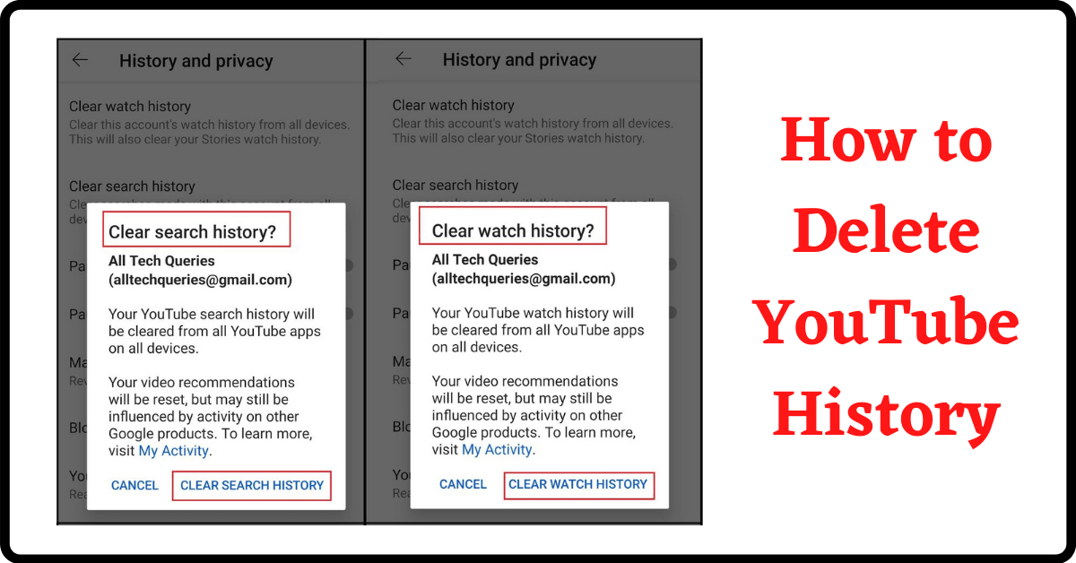 How to Delete YouTube History in PC and Mobile Do you want to know How to Delete YouTube History and Search History? You are at the right place. YouTube is the most popular video streaming website on the Internet, which is used by nearly 2 billion users all over the world. When a user logs into YouTube, it stores all the previously watched videos and searched terms in the YouTube History. This feature help users to research or rewatch a video conveniently. However, some users don't like to store their watch history or search history on their devices for various reasons. Therefore, YouTube also allows its users to clear YouTube history. Although it is not difficult to delete YouTube history, some users couldn't find the option easily. Hence, here is a step-by-step guide on How to Delete YouTube History & Search History on both PC and Mobile. How to Delete YouTube History on PC: On the home page of YouTube, you will find a burger menu in the upper left corner. (As you can see in the image). Now, click on History. Here you can remove videos individually by clicking on the cross button. Or, you can click on the Clear All Watch History option and click on Clear Watch History. As you can see, all the videos in the History are deleted. To Delete YouTube Search History as well, follow the below tutorial. How to Delete YouTube Search History on PC: In the History menu, click on Manage All History option. It will open up Google My Activity tab. You can remove the YouTube Search History one by one by using the cross button. Or click on the Delete button to delete the complete search history. Moreover, you can choose to delete last hour History, last day History, or all-time History. How to Delete YouTube History on Android or iPhone: After you open the YouTube app on your mobile, click on your profile picture on the upper-right edge, and click on Settings to open Account Settings. Next, click on the History and Privacy settings. Here you can clear both YouTube Search History and Watch History. YouTube Incognito Mode: YouTube cares about the privacy of its users. Therefore, it provided an Incognito Mode, which allows the users to watch videos anonymously. When you turn on the Incognito Mode, YouTube doesn't store the Search History and Watch History. How to use YouTube Incognito Mode: If you are using YouTube on a PC, you need to open the browser's incognito mode and use YouTube.com. On the other hand, if you are using the YouTube app on mobile, you need to click on the Profile pic to open Account Settings and select Turn On Incognito mode. YouTube History feature helps you rewatch the videos and monitor your kids' activities. But sometimes, you might need to clear the Watch and Search History. In such cases, this article on How to Delete YouTube History in PC and Mobile will be helpful.