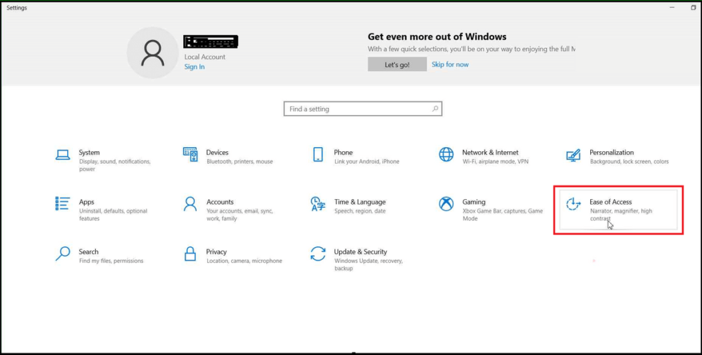 Windows Settings - Ease of Access