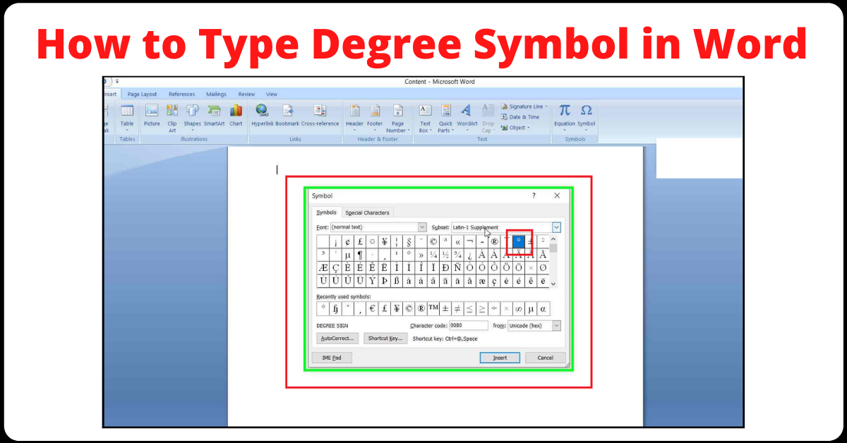 How to Type Degree Symbol in Word, How to Insert Degree Symbol in Word, Keyboard Shortcut for Degree Symbol, Degree Symbol Shortcut