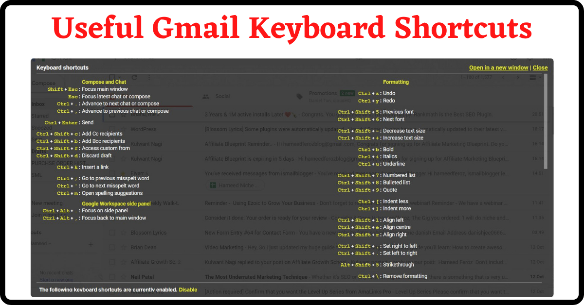 Gmail Keyboard Shortcuts, Gmail Shortcuts, Keyboard Shortcuts for Gmail, Gmail Shortcuts Not Working