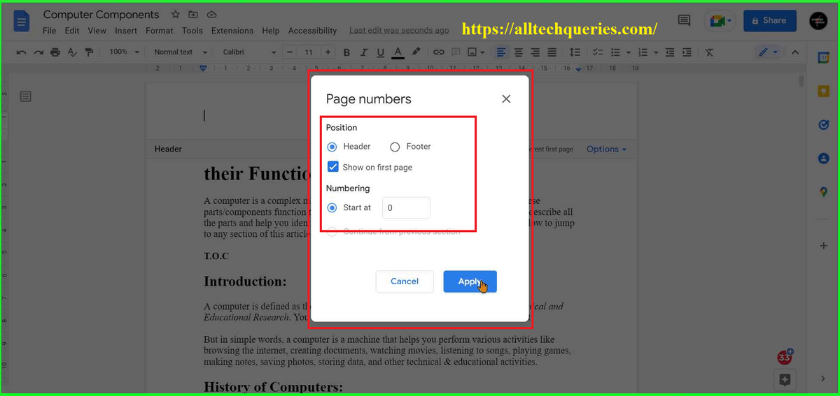 how to add page numbers in google docs, how to add page number in google docs, add page numbers in google docs