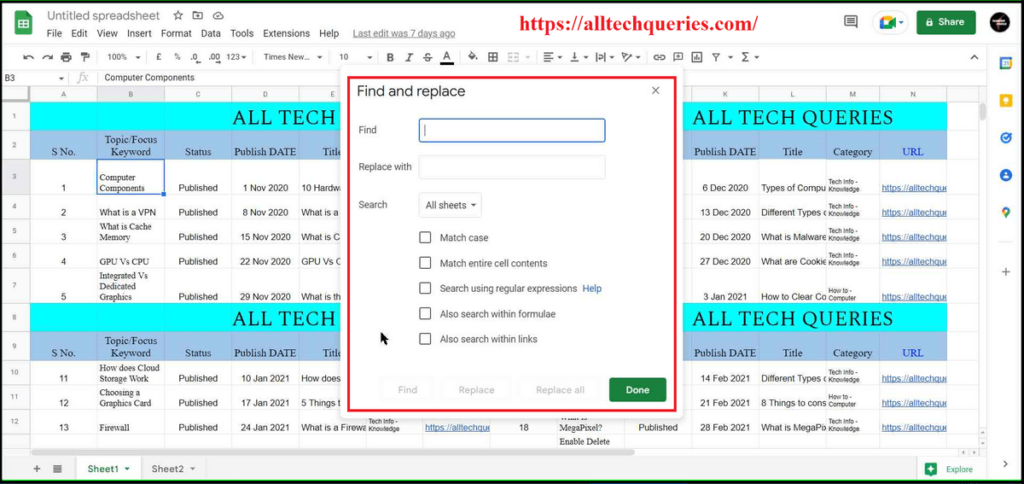 how to search in google sheets, search in google sheets, find and replace google sheets, google sheets how to search only one column