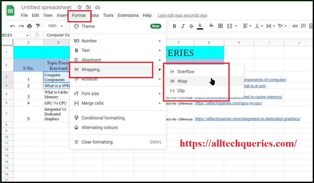 how to wrap text in google sheets