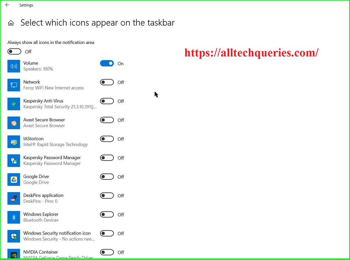 How to Select which icons to show and Hide on Taskbar System Tray Notification Area, icons to show on Taskbar, hide icons from Taskbar, Select which icons appear on Taskbar