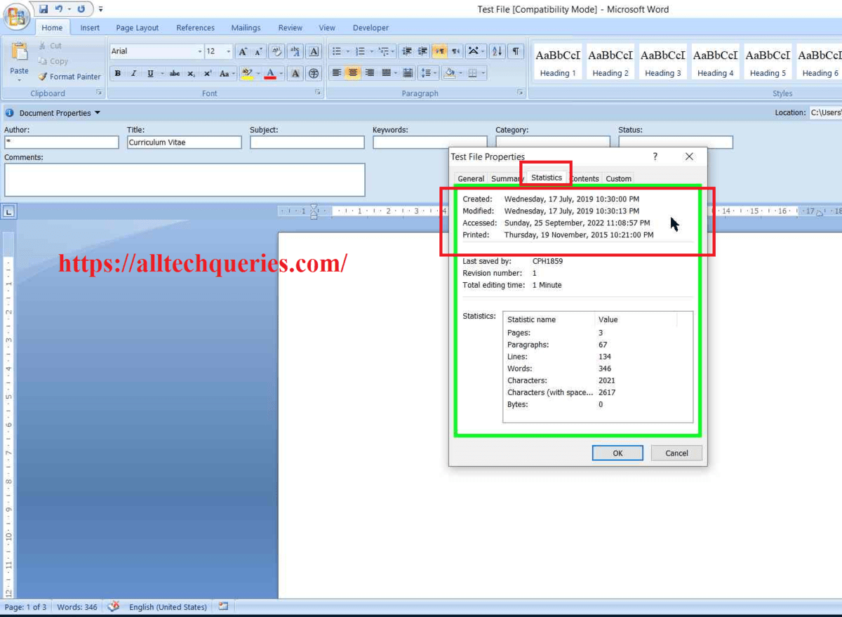 how to see when a word document was created, when a word document was created, Word Document Creation Date