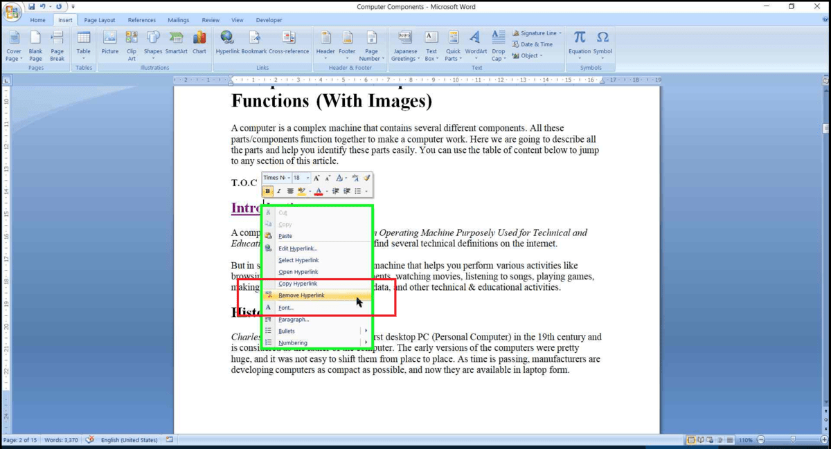 remove hyperlink in word, add hyperlink in word, how to add hyperlink in word, how to remove hyperlink in word