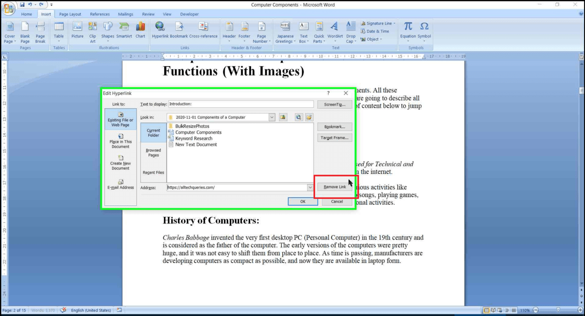 remove hyperlink in word, add hyperlink in word, how to add hyperlink in word, how to remove hyperlink in word